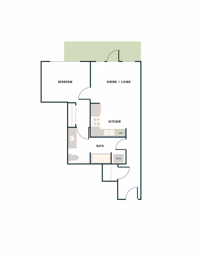 1 Bed, 1 Bath - East Apt  D East-534 floor plan